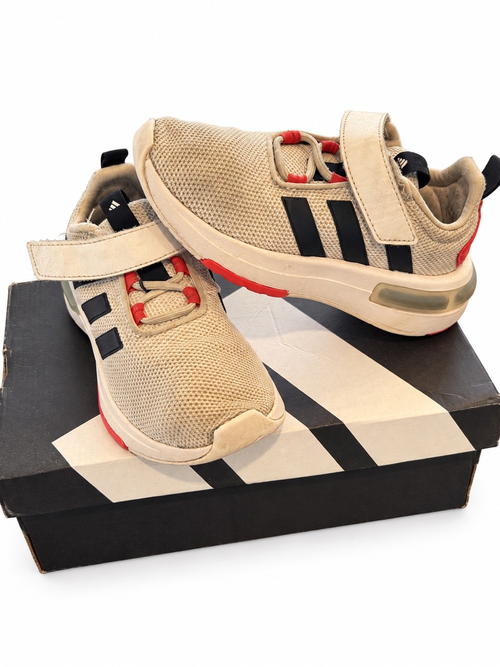 Adidas Kids White Black Red Cloudfoam Sneakers Athletic Shoes